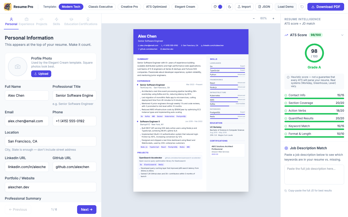 AI resume builder project preview
